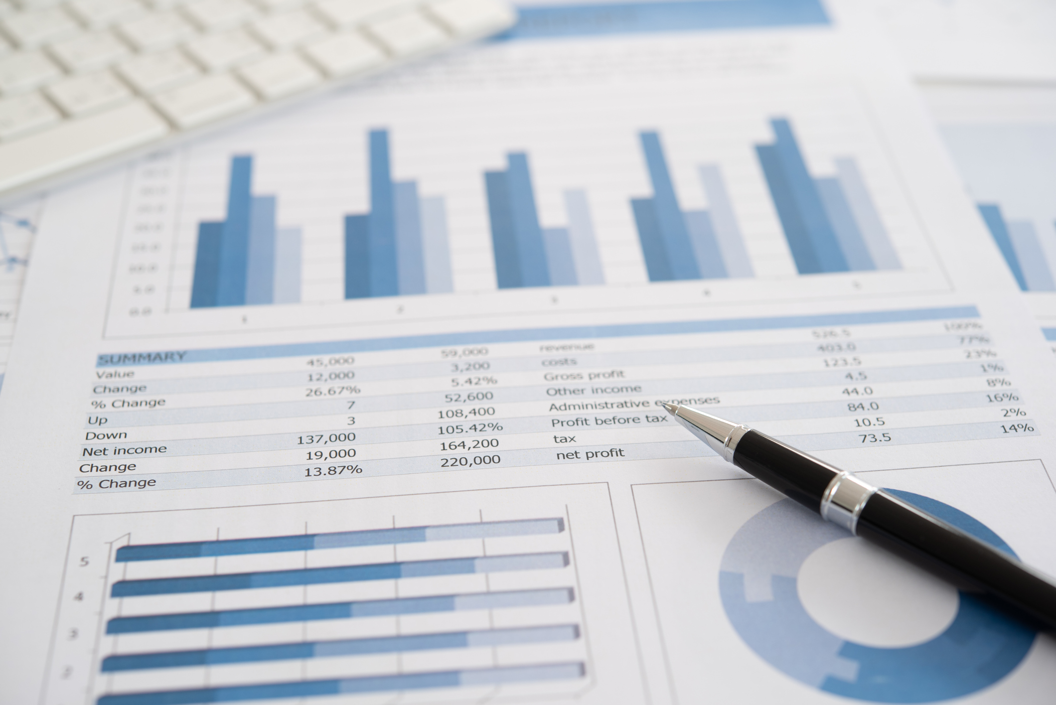 Data Analysis. Pen with business report on financial advisor desk. Concept of business planning , accounting, analysis, business analysis,financial services,financial planning,